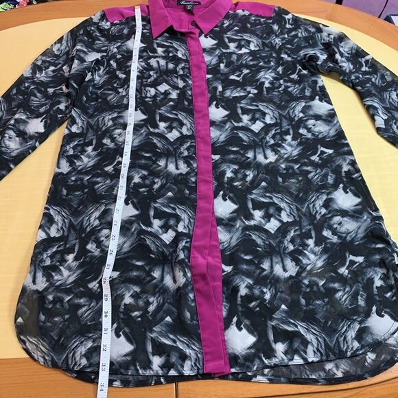 Kenneth Cole Long-sleeved Colorblock Blouse tunic Large 10 Collar Pink Black - Picture 8 of 13